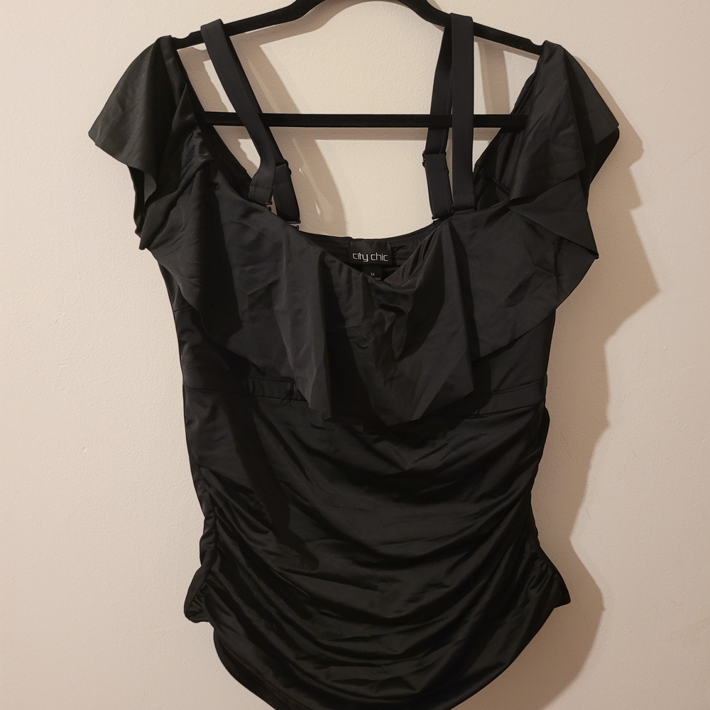 City Chic Black Ingrid Ruffle Top